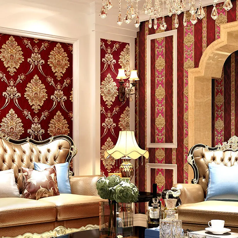 Luxury Lifestyle Wallpaper - European Style Blue Damask 3D PVC