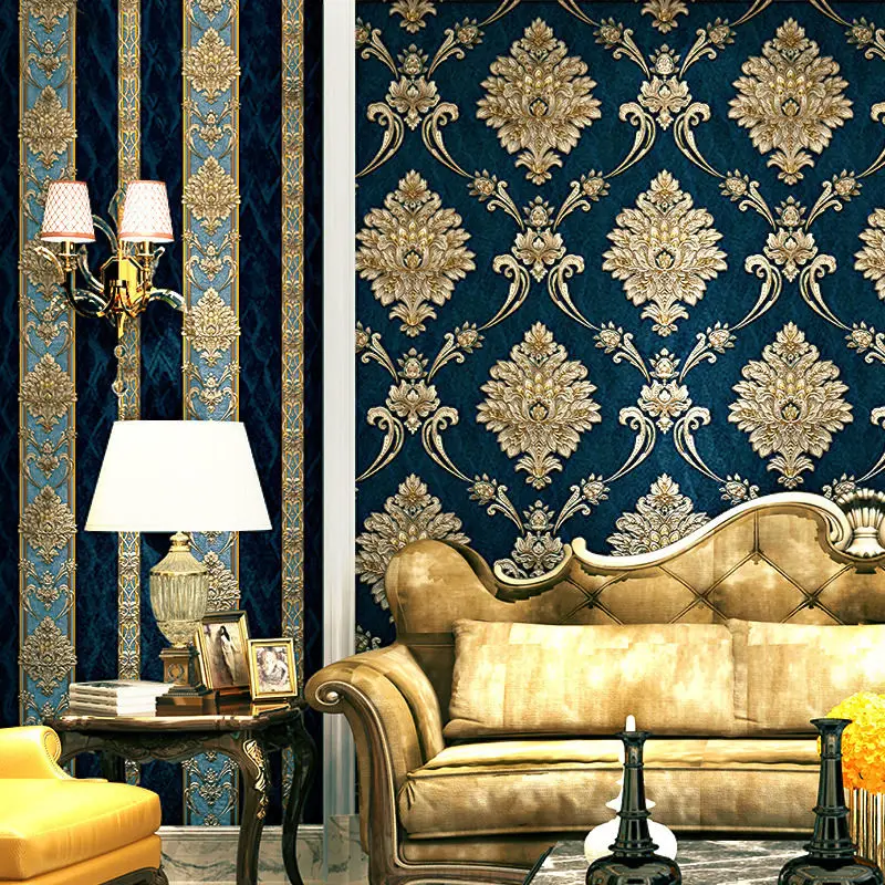 European Style Blue Damask 3D  - Luxury Lifestyle Wallpaper recension och pris