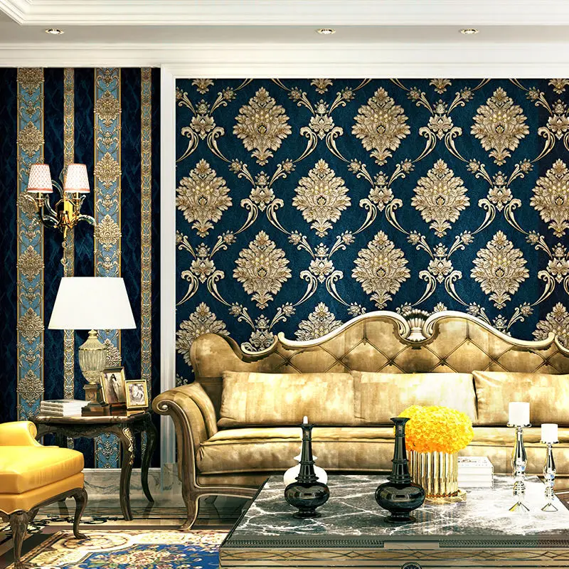 European Style Blue Damask 3D  - Luxury Lifestyle Wallpaper recension och pris