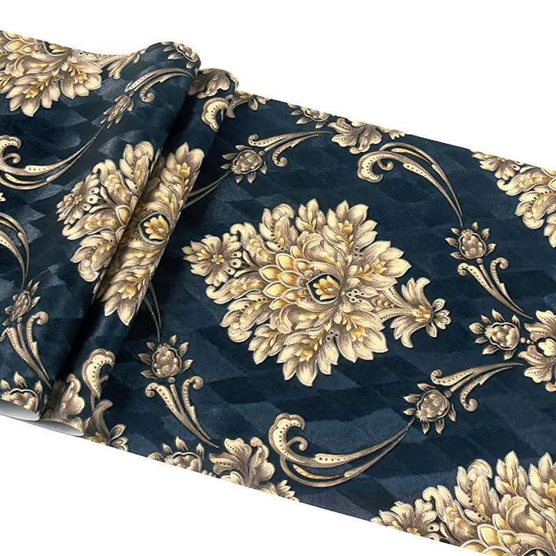 European Style Blue Damask 3D  - Luxury Lifestyle Wallpaper recension och pris